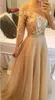 Modest Long Sleeves Arabic Formal Evening Dresses With Gold Lace Chiffon Plus Size Vestidos De Novia Prom Special Occasion Gowns Cheap 2017