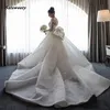 Luxury Muslim Lace 2 Pieces Mermaid Wedding Dresses With Detachable Train Full Sleeves Big Bow Beaded Bridal Gowns Button