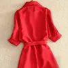 Shirts Women 2020 Summer Casual Dress Fashion Office Lady Solid Red Chiffon Dresses For Women Sashes Tunic Ladies Vestidos Femme