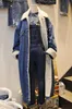 Gros-Hommes Femmes Long Denim Trench Veste High Street Fashion Hip Hop Hiver Épais Cachemire Jean Trench Coat Coupe-Vent Homme Pardessus