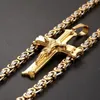 6mm bredd mäns halsband med guldfärg kors Jesus hänge rostfritt stål byzantinsk kedja guld silver halsband set för män