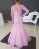 2020 Lovely Pink Long Sleeve Flower Girl Dresses For Juniors Lace Beteau Zipper Mermaid Girls Pageant Dress Party Prom Dress Kids Graduation