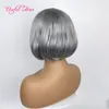 Syntetiska grå Bob-peruker Fabrikspris Afro Kinky Curly Nany Grey Pärlor Naturligt Försträckt Braiding Ombre Brown Wigs för vita kvinnor Svart