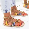 Kvinnor sandaler 2019 mode sommarskor kvinna platt sandaler rep snör upp gladiator non-slip strand chaussures femme