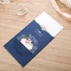 Laser gesneden bruiloft uitnodigingen folie embossing zak uitnodiging kaart met linten bloemen bruiloft uitnodigingen met enveloppen BW-I0051