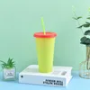 Hot sales Creative Temperature Plastic Change Color Cups Cold Water Color Changing Coffee Mug Colorful With Straws Water Cup T9I00428