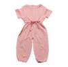 Bebê do verão meninos romper moda infantil meninas de manga curta solta jumpsuits casuais crianças curvas cinto bloomers global crianças onesie y2096