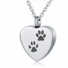 Pet Paw Print Heart Cremation Urn Halsband Silver Dog / Cat Ashes Casket Keepsake Smycken