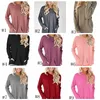 Vrouwen Ronde Kraag Lange Mouw T-shirt Vrouwelijke Pocket Decoratie T-shirts Losse Casual Tees Slanke Tuniek Tops met Zakken GGA2532