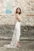 Beach Jumpsuit Wedding Dresses Jewel Neck Long Sleeve Backless Ankle Length Bridal Outfit Lace Summer Bride Gowns