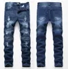 Designer Mäns Ripped Jeans Slim Fit Ljus Blå Denim Joggers Man Borrad Förstörda Byxor Button Fly Byxor