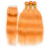 Bundles de cheveux orange raides avec fermeture Pure Orange Straight Indian Hair 3Bundles avec fermeture à lacet 4x4 Extensions de cheveux orange