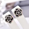 Woman Earrings Clips Jewelry For Bridal Wedding New Fashion Black Flower Design with Austria Crystal Ladies Bijoux Accessories2510903