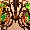 펜던트 램프 유럽식 티파니 램프 창조적 인 레트로 거실 샹들리에 정원 포도 아트 유리 바 크리스탈 샹들리에 장식 조명
