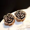 Wholesale- new hot ins fashion luxury designer elegant camellia flower diamond stud earrings for woman girls