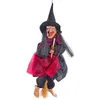 Halloween Decoration Hanging Witch Dolls LED Gadget Voice Control Prop Animated Ghost Scary Riding Broom Wall Hang Party Outdoor Home DecorationS Toys