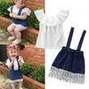 Bebek Kız Giysileri Kız Elbise Beyaz Tops T Shirt + Denim Parantez Etek Çocuk Setleri Toddler Çocuk Giyim Bebek Kıyafetleri Bebek Giymek BY0977