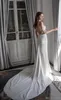 Ren nacke sexiga sjöjungfruklänningar korta ärmar underbara 3d blommiga applikationer rygglöst kapell tåg bröllop klänning vestido de novia