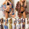 Châle en mousseline de soie florale pour femmes, Cardigan Kimono, haut de plage, chemisier, chemise