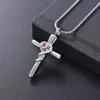 IJD12237 12237 Kleine blaue Kristalle Inlay Herz eingewickelt Kreuz Urne Halskette für Frauen Männer Memorial Schmuck mit Ash240w