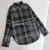 [Elfstyle] - Mode Novella Flannel Beige gris Vérifié Poches de la poitrine Boutons avant Boutons à manches longues Femme Shirts Tops