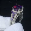 Choucong Hollow Flower Ring 925 Sterling Zilver 4CT Paars 5A CZ Jubileum Wedding Band Ringen voor Dames Vinger Sieraden