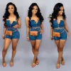 Zweiteiliges Kleid 2022T Sexy Frauen 2 Set Sommer Denim Ärmellose Jeans Crop Top Shorts Anzug Blau Outfit MF815