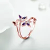 Silber 925 Schmuck Ring Koreanischer Stil Amethyst Edelstein Blumenform Öffnung Verstellbare Ringe Für Frauen Top Qualität