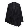 유명한 여성 가을 ​​겨울 2019 섹시한 기질 깊은 V 불규칙한 접이식 허리 접는 슬림 정장 재킷 검은 정장 여성