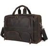 Designer-European and American vintage style multi-pocket business bag Mad Horseskin men's leather handbag large briefcase