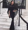 Elegante schwarze Hüllen-Abend-Kleid mit Spitze Cape Hohen Ausschnitt bodenlangen formalen Kleid-Abend-Kleid-Partei-Kleid-Robe Vestidos Gewohnheit