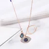 Blue Evil Eye Wisiorek Naszyjniki Iced Out Out Różowe Złoto Turcja Kobiety Tytaniun Stalowa Biżuteria Dziewczyny Moda Rhinestone Link Chain Choker Naszyjnik