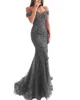 Juneoesque Burgundy Lace Mermaid Sukienki balowe aplikacje z koralików cekiny długie suknie balowe sukienki wieczorowe tanie zużycie 253s