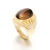 Bague en or Vintage pour hommes et garçons, ovale, œil de tigre, pierres brunes, symbole, bijoux en acier inoxydable, Access6752549