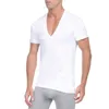 Kalvonfu dos homens profundos V Neck t Camiseta Curta Manga Sólida Casual Undershirt Mens de Algodão Verão Básico T-shirt