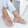 Sandálias femininas 2019 Sapatos de verão de moda Mulher sandálias planas Corda de corda Up Gladiator não deslize chaussures de praia femme