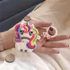 Unicorn Pegasus 3D Cute Cartoon Fodral Hörlurar Laddningsbox Set för Apple AirPods 1 2 Trådlösa öronproppar Skyddskåpa med krok