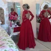 Red Vestidos Longos Para Formatura Abito da sera a maniche lunghe Abito da ballo lungo in raso con perle Suruimei