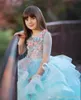 Colorful Princess Ball Gown Pageant Dresses Tulle Layered Ruffles Sheer Crew Neck 1/2 Sleeves Long Formal Flower Girl Dress For Kids