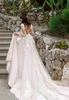 Свадебное платье Свадебные платья с длинными рукавами и V-образным вырезом, украшенное кружевом с вышивкой, романтическая принцесса, румяна, пляжная линия
