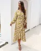 Women Spring Summer Dresses 2020 New Fashion Floral Printed Bohemian Beach Dress Holiday Sexy V-Neck Lantern Long Sleeve Casual Long Dress