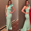 Dubai Arabic Sage Simple Stain Mermaid Prom Dresses Long One Shoulder Sweep Train Formell klänning Kvällsklänningar Vestidos de Fiesta Robe