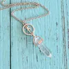 Natural Gem Stone Pendant Necklace Little Fairy Quartz Bullet Hexagonal Point Pendulum Column Reiki Healing Chakra Jewelry Silver Chain