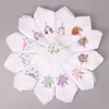 5PCS Vintage Cotton White Floral Handkerchief Girl Napkin Embroidered Women Napkin Embroidered Butterfly Lace Flower Handkerchief