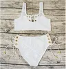 x Sporlike Blcak White Lace High Waist Swimsuit Bikini Set 2017 Sexy Solid Bikinis Women Push Up Swimwear Banting Suit Swim