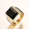 Vintage Black Onyx Anéis de Pedra de Ouro-Cor Aço Inoxidável Casamento Anéis para Homens Nunca Fade EUA Tamanho 7-12