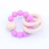 Baby Natural Wooden Teethers Toys Silicone Teether Rattle Baby Heath Accessories Spädbarn Fingrar Tränar Färgglada tänder Ring PL6555751