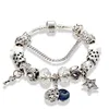 Temperament Star Moon Charm Bracelet Aplicable a Pandora Jewelry Silver Plated DIY White Crystal Beaded Bracelet with Box Ms. Gift