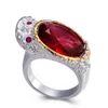 Mode-mooie grote ovale fushia kristal zirkoon zilver-2-tone vergulde sieraden charmante vinger ringen vrouw nieuwe sieraden