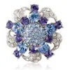 Vintage Style Rhodium Silver Blue and Tanzanite Crystal Flower Brooch Wedding Party Gift Pins Free Shipping